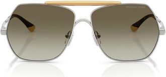 Michael Kors Denver 58mm Pilot Sunglasses in Shiny Silver /Green at Nordstrom