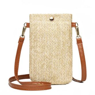 Generic Fashion Women Mini Straw Messenger Bags Stylish Hand Woven Summer Beach Shoulder Bag Elegant Phone Wallet (Camel Style Two)