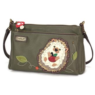 Chala RFID Protected Vegan Leather Deluxe Crossbody Bag with Adjustable Straps, Hedgehog a - Olive