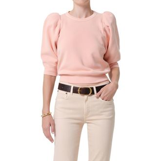 Citizens Of Humanity Puff Sleeve Cotton Blend Top in Melon Creme at Nordstrom, Size X-Small
