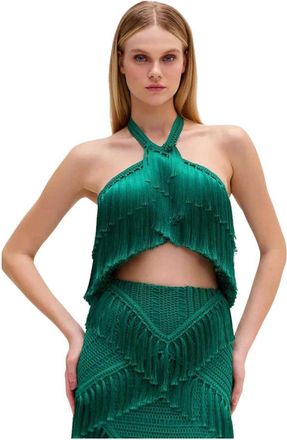 PatBo Fringe Halterneck Top in Jade - Dames - Tops zonder mouwen - Groen - S - Tops