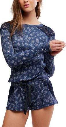 Free People Made You Blush Thermal Layering Top in Polo Blue Combo at Nordstrom, Size X-Small