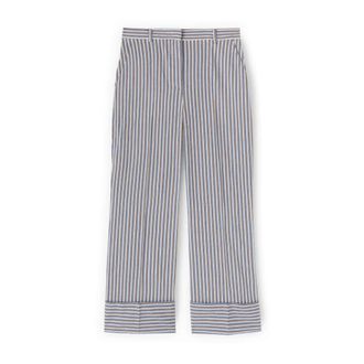 Motivi Pantalones cropped a rayas en mezcla de algod&oacute;n - Trousers - Mujer - Azul - 2XS