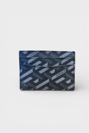 Versace Mens Cardholder Coated Canvas Monoprint Black Grey - Black/Dark Grey - One Size