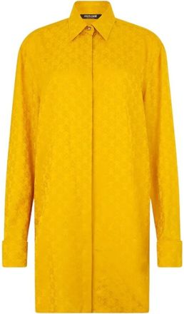 Roberto Cavalli Zijden overhemd met Mirror Snake Monogram - Dames - Overhemden - Geel - XS - Overhemden