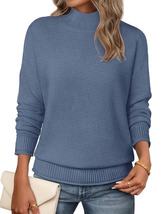 Merokeety Womens Turtleneck Long Sleeve Sweater 2025 Fall Cozy Knit Loose Casual Trendy Pullover Tops Winter Clothes, Dustyblue, M