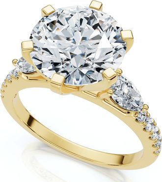 Pompeii3 Certified 4 1/2Ct Diamond Engagement Ring Pear Accent 14k Gold or Pt Lab Grown