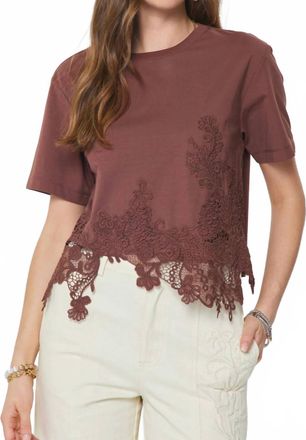 Current Air Asymmetric Lace Hem Top In Brown