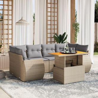 vidaXL Vidaxl - Set Sof&aacute;s De Jard&iacute;n 7 Piezas Y Cojines Rat&aacute;n Sint&eacute;tico Beige