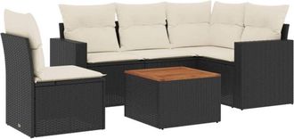 vidaXL Set De Sof&aacute;s De Jard&iacute;n 6 Piezas Y Cojines Rat&aacute;n Sint&eacute;tico Negro Vidaxl