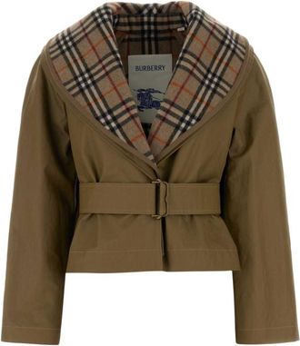 Burberry Brown Checks Shawl Neck Jacket
