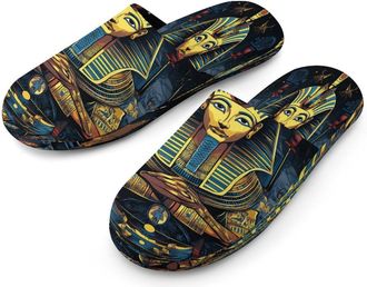 Generic Egyptian Pharaoh Mens Cotton Slippers Memory Foam Comfort House Shoes Winter Indoor Slipper for Hotel Casa Spa