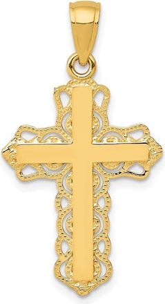 Diamond2Deal 14k Yellow Gold Lace Trim Cross Pendant