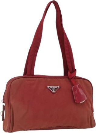 Prada Pre-owned Handbags, female, Red, Size: ONE SIZE Pre-owned Vintage Nylon Tote Bag