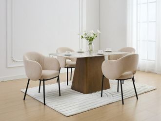 Vente-Unique Sedia con braccioli in Tessuto testurizzato e Metallo Nero Beige - Lotto di 2 - ACACILIO