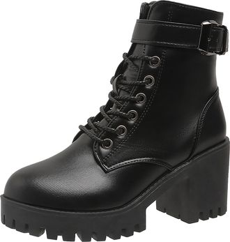 Generic Womens Fashion Thick Sole Ankle Boots Mid Calf Warm Outdoor Winter Ladies Comfortable Durable Traction (Black, 5.5)