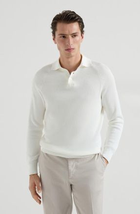 Brunello Cucinelli Rib knit polo in Panama at Nordstrom, Size 62 It