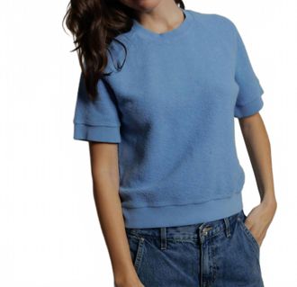 perfectwhitetee Kennedy Core Fleece Short Sleeve Ziggy Sweatshirt In Pacific Blue