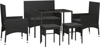 vidaXL Set Muebles De Jard&iacute;n 6 Piezas Y Cojines Rat&aacute;n Sint&eacute;tico Negro Vidaxl