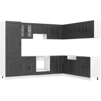 vidaXL Mueble De Cocina Kalmar Negra 14 Piezas Madera Contrachapada Vidaxl