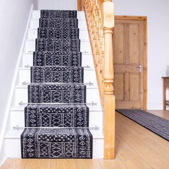 Runrug Stair Runner Carpet for Staircases - Soft & Comfy, 9mm - Afrikans in Black | Size: 100 cm x 480 cm
