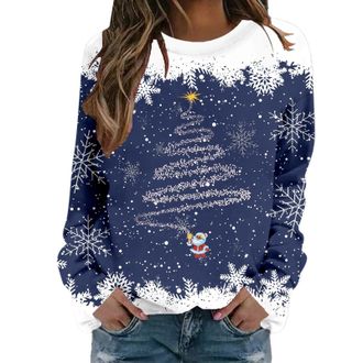 Generic Christmas Jumpers for Women Long Sleeve Christmas Sweatshirts Tops Xmas Tree Graphic Funny Xmas Jumper Crewneck Autumn Pullover Sweaters Ladies Warm W