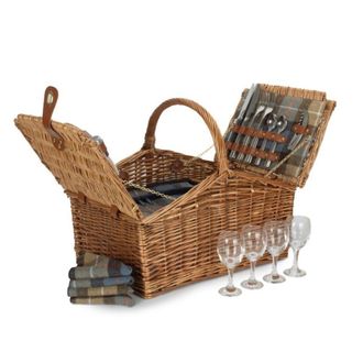 Red Hamper 4 Person Ravenstor Double Lidded Fitted Wicker Picnic Basket in Blue