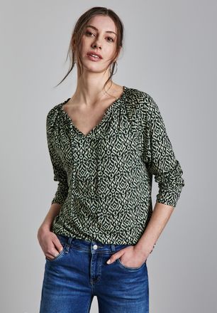 Street One Langarmshirt STREET ONE, Damen, Gr. 44, gr&uuml;n (hunter gr&uuml;n), Jersey, Obermaterial: 50% Baumwolle, 50% Modal, bedruckt, regular fit taillenbedeckt, U-Bo