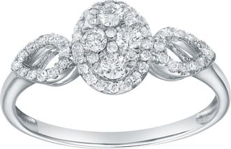 LuvMyJewelry Florayne 0.35 Ct 14K Gold Diamond Leaf Halo Ring in 14K White Gold at Nordstrom, Size 7