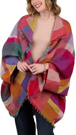 Saachi Rainbow Plaid Wool Ruana in Yellow Multi at Nordstrom Rack