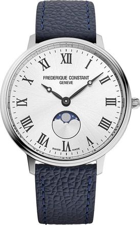 Frederique Constant Fr&eacute;d&eacute;rique Classic Moonphase Mens Blue Watch FC-206RS3S6 Leather - One Size