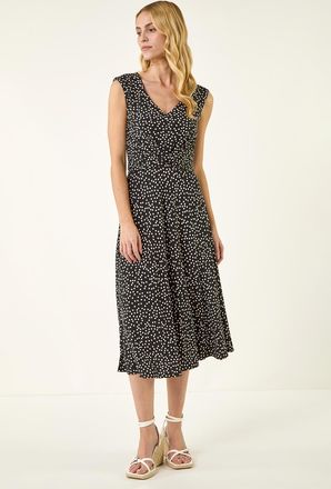 Roman Spot Print Twist Front Dress