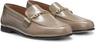 BOSS Leather loafers with chain trim and logo detail