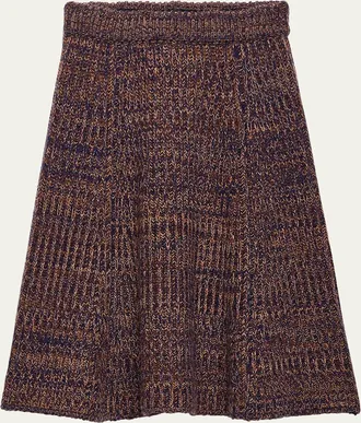 Prada Cashmere-Wool Mouline Midi Skirt