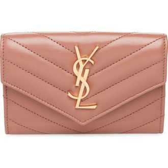 Saint Laurent Small Matelass&eacute; Leather Envelope Wallet in Barely Pink at Nordstrom