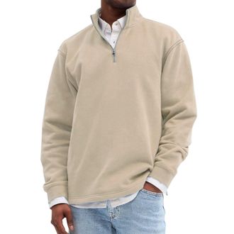 Generic Mens Quarter Collar Pullover Casual Long Sleeve Sweatshirts Classic Mock Neck Zip Jumpers Autumn Winter Leisure Travel Sportswear Solid Golf Tennis T-