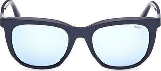 BMW 53mm Sunglasses in Shiny Blue /Blue Mirror at Nordstrom Rack