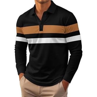 Generic WINWUQB Mens Long Sleeve Polo Shirt Casual Stripe Collar Golf Rugby T-Shirt Fashion Work Sports Top Regular Fit Autumn Outdoor Polos (X1-2-Brown,XXL)