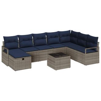 vidaXL Juego De Sof&aacute; Con Coj&iacute;n 9 Pcs Gris Rat&aacute;n Sint&eacute;tico Vidaxl