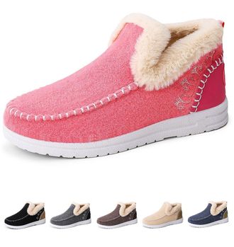 Generic Cozy Orthopedic Fleece Slip-On Boots, Women Men Warm Plush Lined Flat Shoes, Comfy Warm Anti-Slip Snow Boots (Pink,8.5)