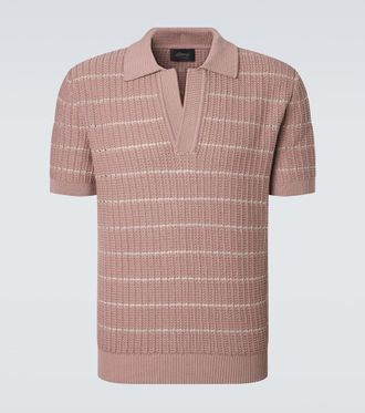 Brioni Polo de algod&oacute;n y lino bordado