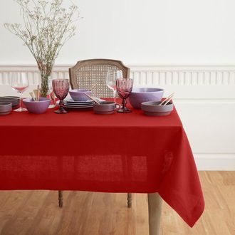 Solino Home Linen Tablecloth for Dining Table, Holiday and Everyday Dining Table Decor - Fete in Red at Nordstrom, Size Xx-Large