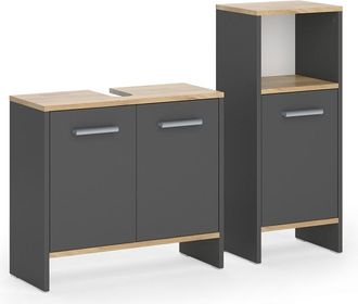 Vicco Conjunto De Muebles De Ba&ntilde;o Karli, Antracita/roble Dorado, 2 Piezas, Vicco