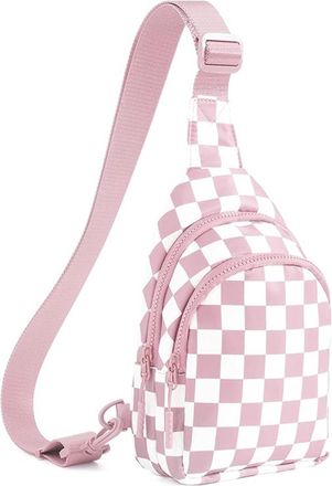Generic Checkered Crossbody Bag for Women and Girls, Sling Bag Small Bag Backpack Chest Bag Fanny Packs Wallets Purses for Women (Checkered Pink)