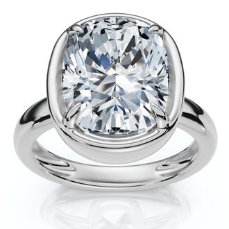 Pompeii3 Certified 4Ct Cushion Diamond Bezel Prong Solitaire Engagement Ring Lab Grown