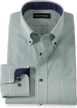 Paul Fredrick Non-iron Cotton Check Dress Shirt With Contrast Trim