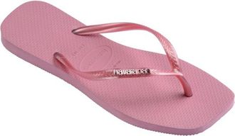 Havaianas Slim Square Logo Metallic Sandalen f&uuml;r Damen | rosa