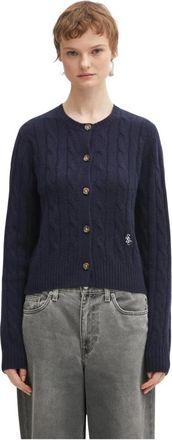 Sporty & Rich Truien & Vesten, Dames, Blauw, XS, Wol, SRC Cableknit Cashmere Cardigan