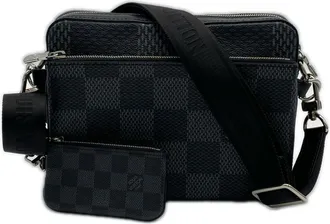 Louis Vuitton Black Gray Coated Canvas Leather Shoulder Bag (Pre-Owned)