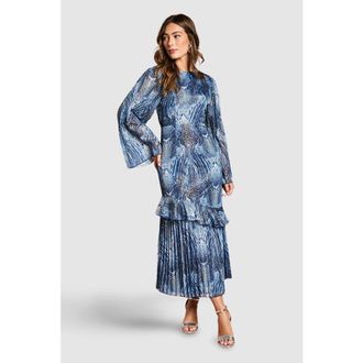 Coast Flare Sleeve Animal Print Midi Dress in Blue at Nordstrom, Size 10